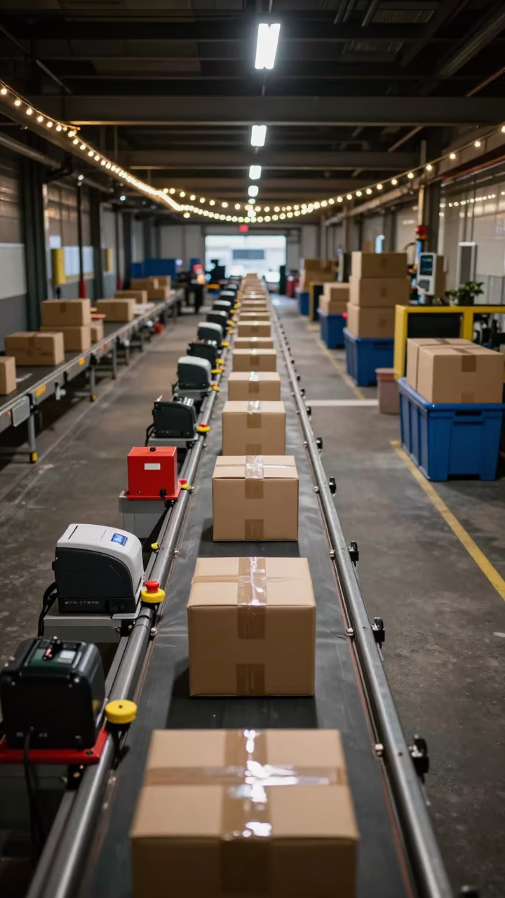 Predawn Parcel Sorting Belt in London Cross-Dock in inside a cross-dock lane in London