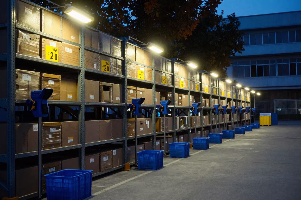 Predawn Parcel Sorting Wall in Chongqing Depot in inside a warehouse aisle in Chongqing