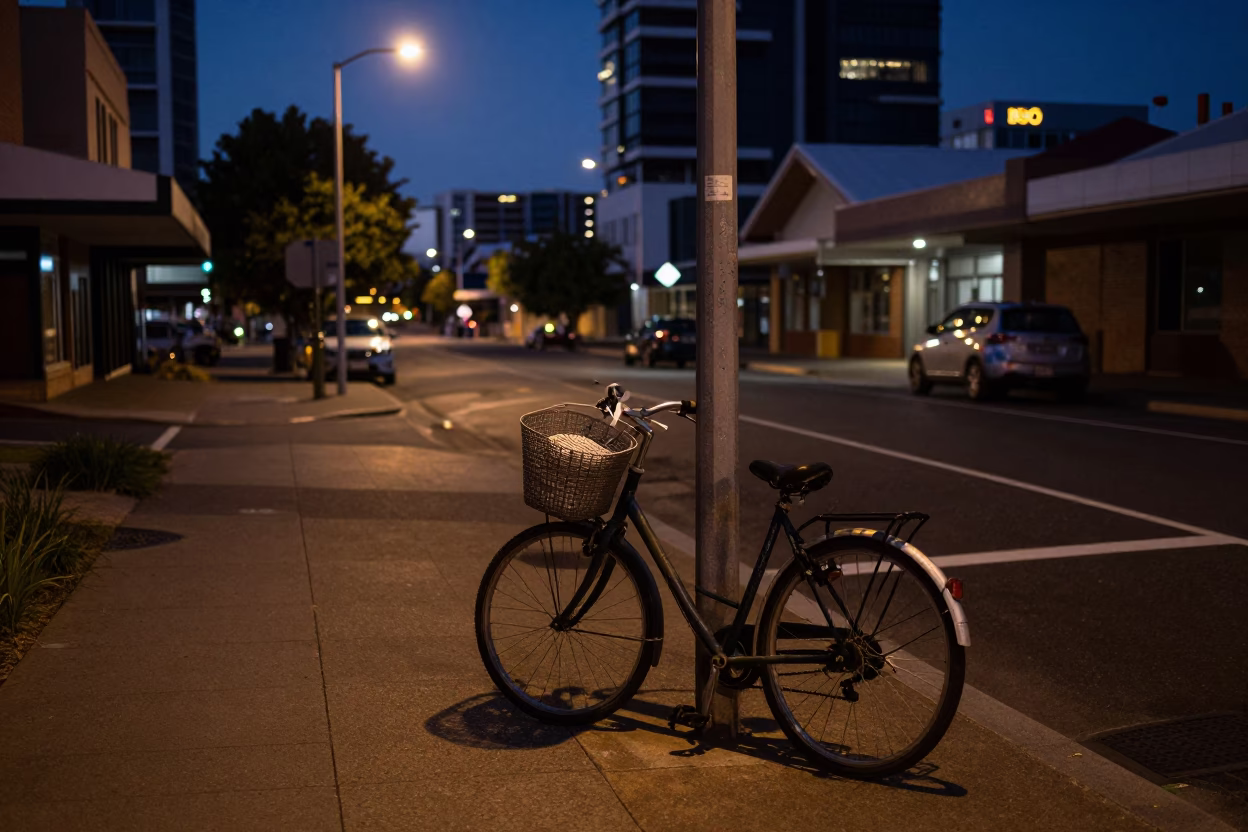 Predawn Perth Street Scene with Local Items and Urban Architecture in in Perth, Western Australia, Australia