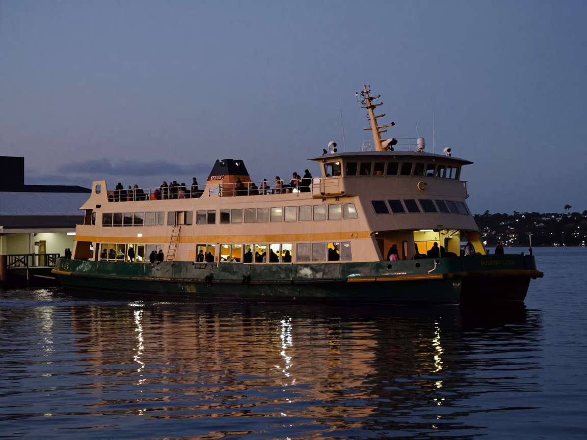 Predawn Perth Western Australia Ferry Dock Scene with Reflections in in Perth, Western Australia, Australia