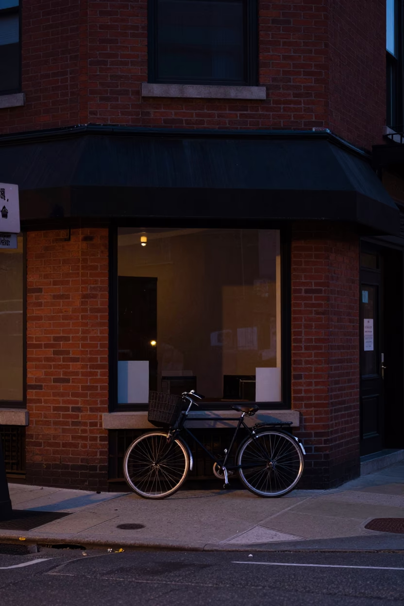 Predawn Philadelphia Street Scene with Bicycle and Urban Architecture in in Philadelphia, Pennsylvania, United States