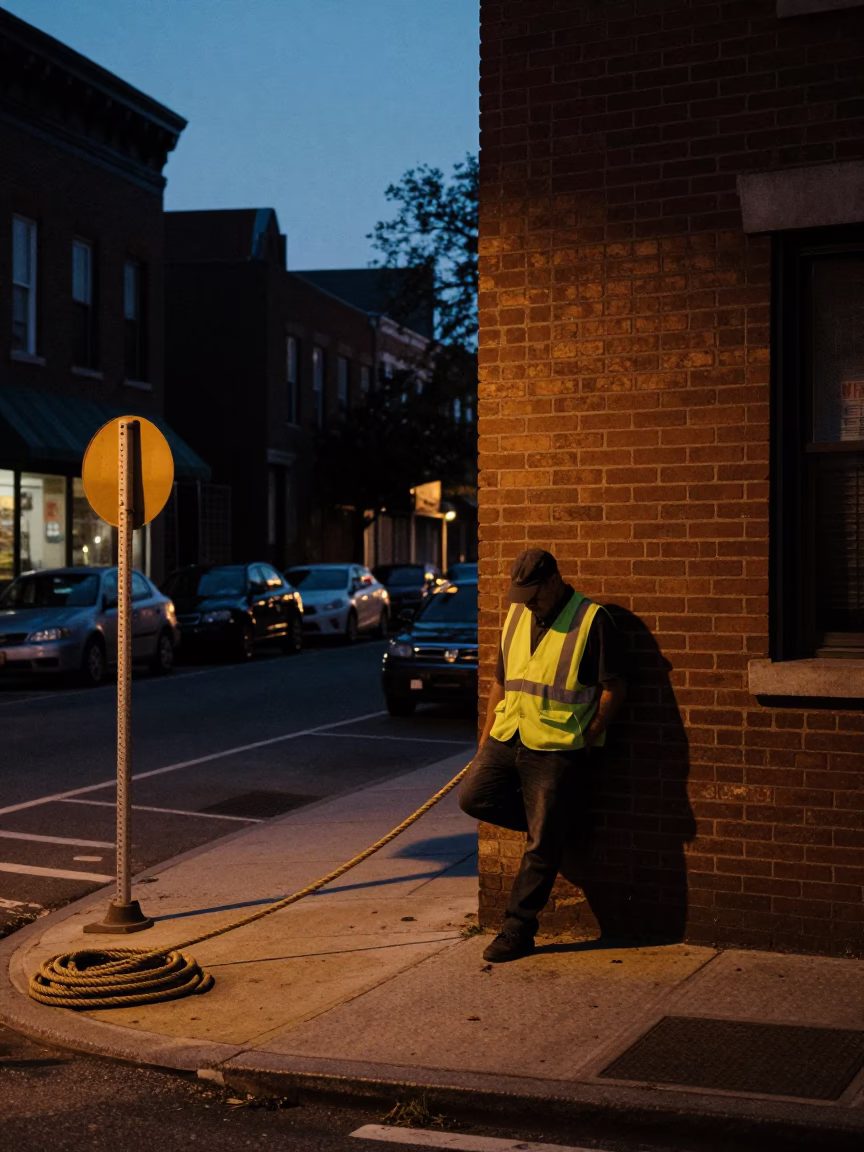 Predawn Philadelphia Street Scene with Coiled Rope and Vintage Details in in Philadelphia, Pennsylvania, United States