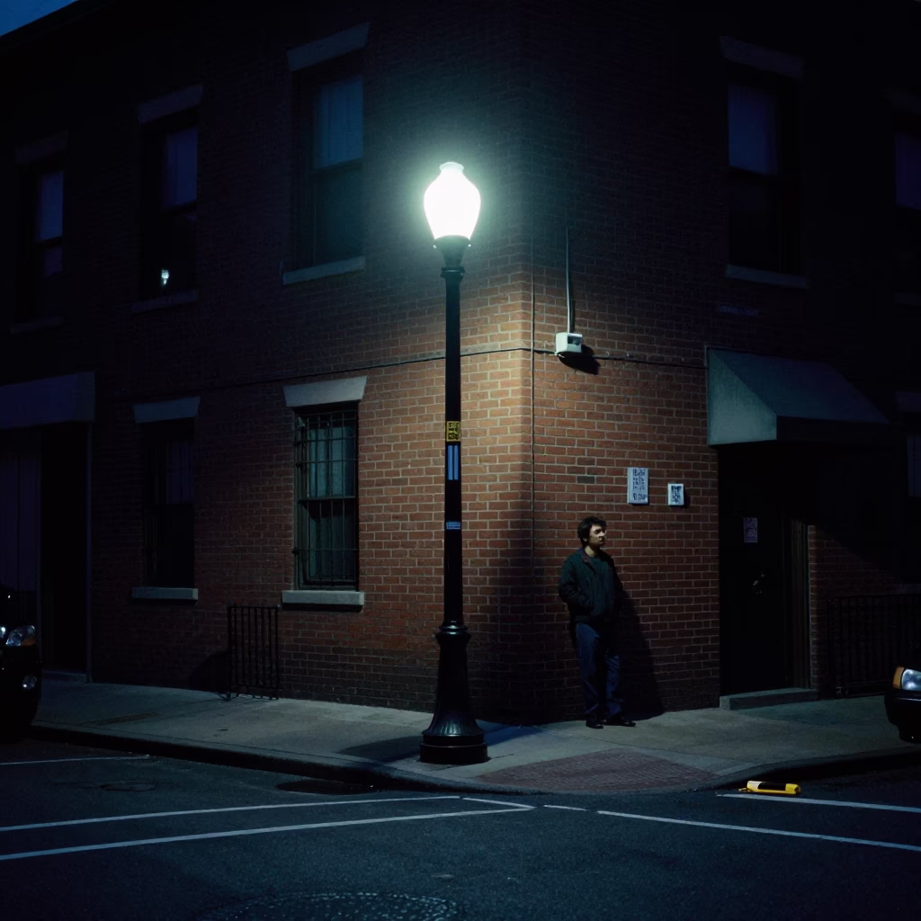 Predawn Philadelphia Street Scene with Mechanical Pencil and Urban Shadows in in Philadelphia, Pennsylvania, United States