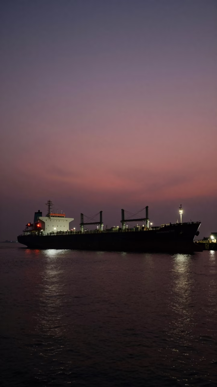 Predawn Port in Kochi at The Predawn Darkness Light in in Kochi, India