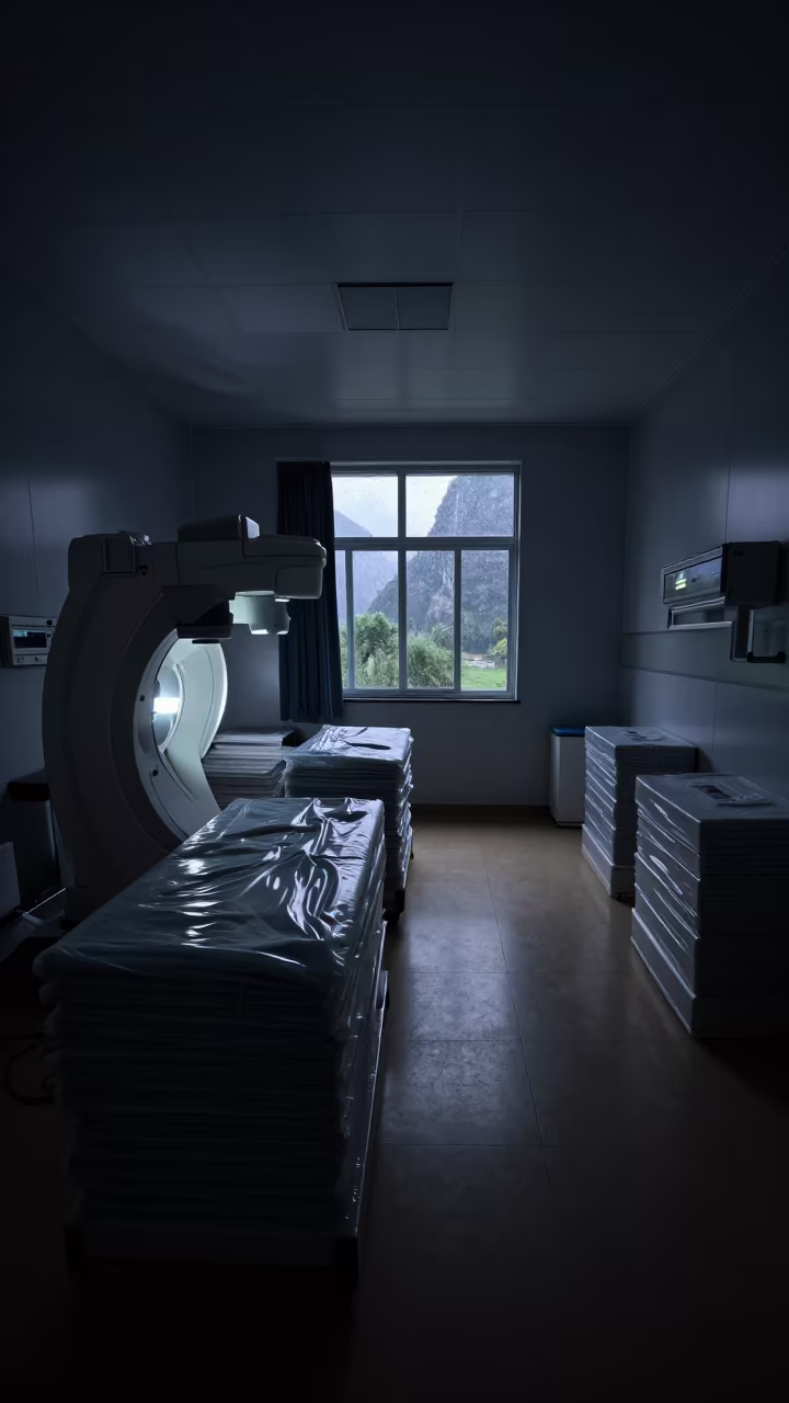 Predawn Radiology Room Floor Drape Cart in inside a radiology imaging room near Yangshuo