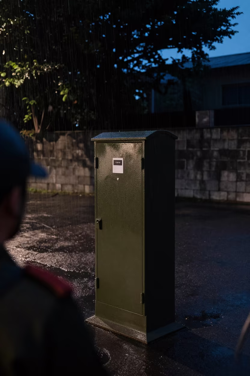 Predawn Rain Signal Flare Cabinet Tainan in on a parade ground in Tainan