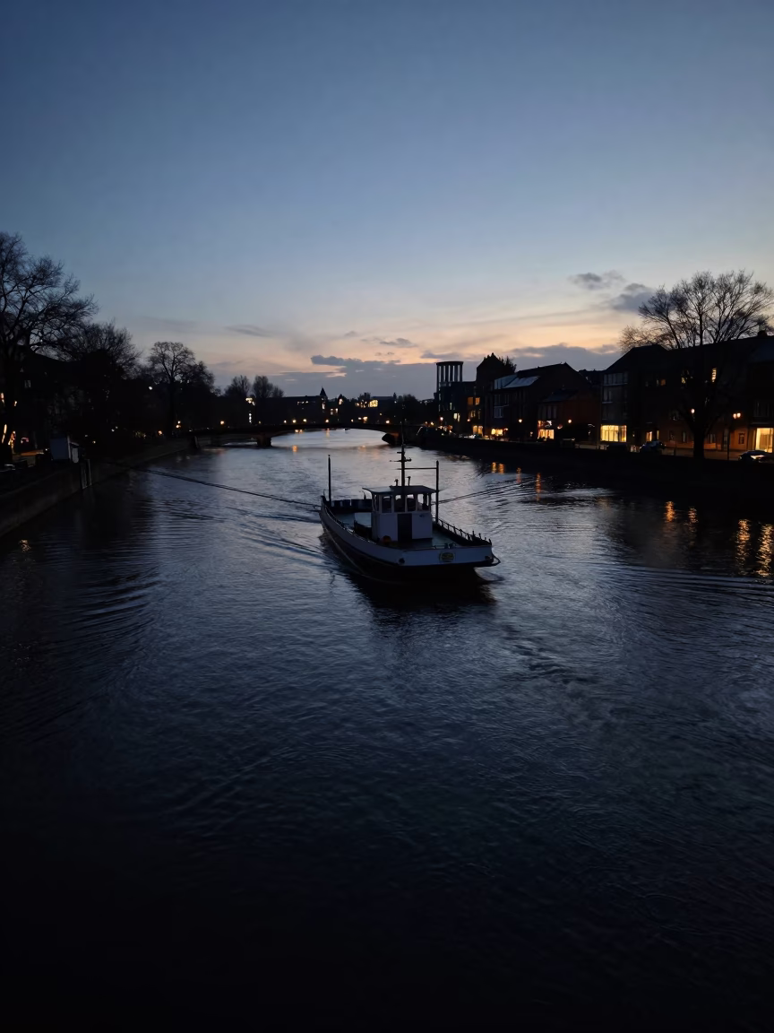 Predawn River Scene in Bristol UK with Chain Ferry and Concrete Piers in in Bristol, United Kingdom