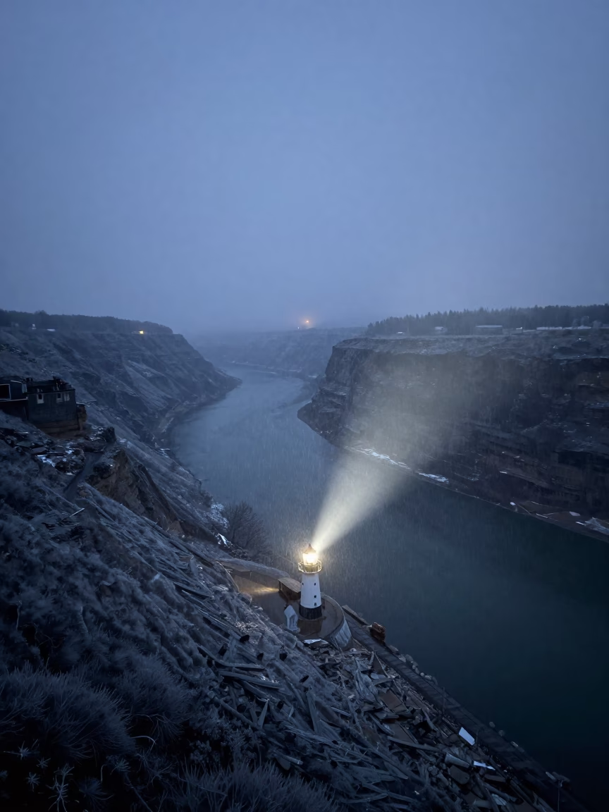 Predawn River Valley Freezing Rain Colorado in through low marine fog in Colorado