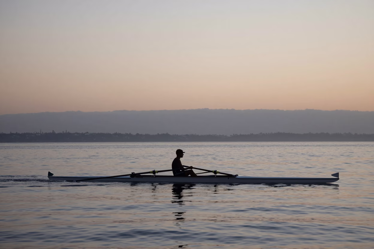 Predawn Rowing Shell on San Diego Bay Water at Dawn in California in in San Diego, California, United States