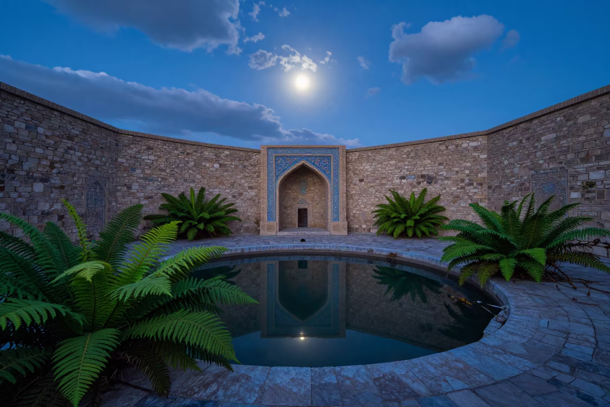 Predawn Sacred Spring Moonlight Uzbekistan in in Uzbekistan