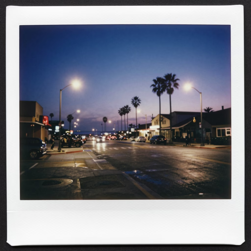 Predawn San Diego Coastline with Vintage 1970s Street Scene and Harbor Activity in in San Diego, California, United States