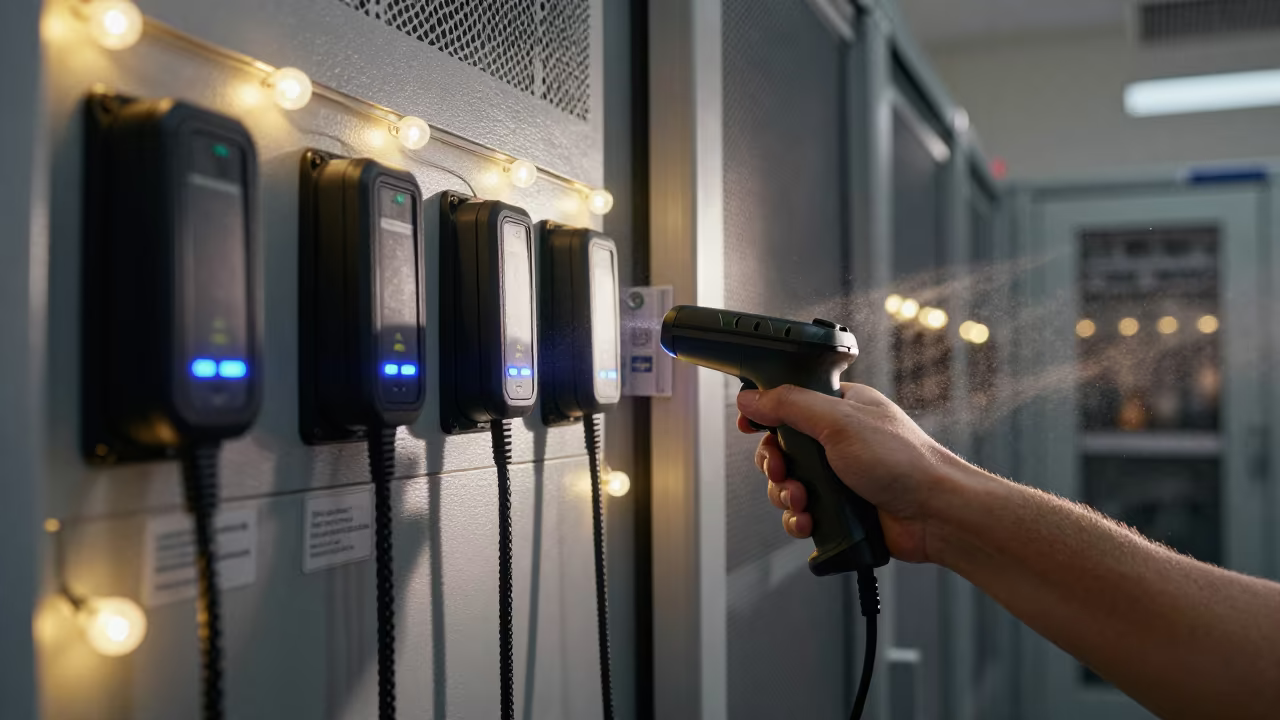 Predawn Scanner Charging Station in Ensenada Bay in inside a chilled distribution bay in Ensenada