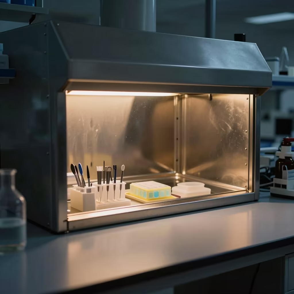 Predawn Science Lab Laminar Hood with Tools in inside a university research lab near Bursa