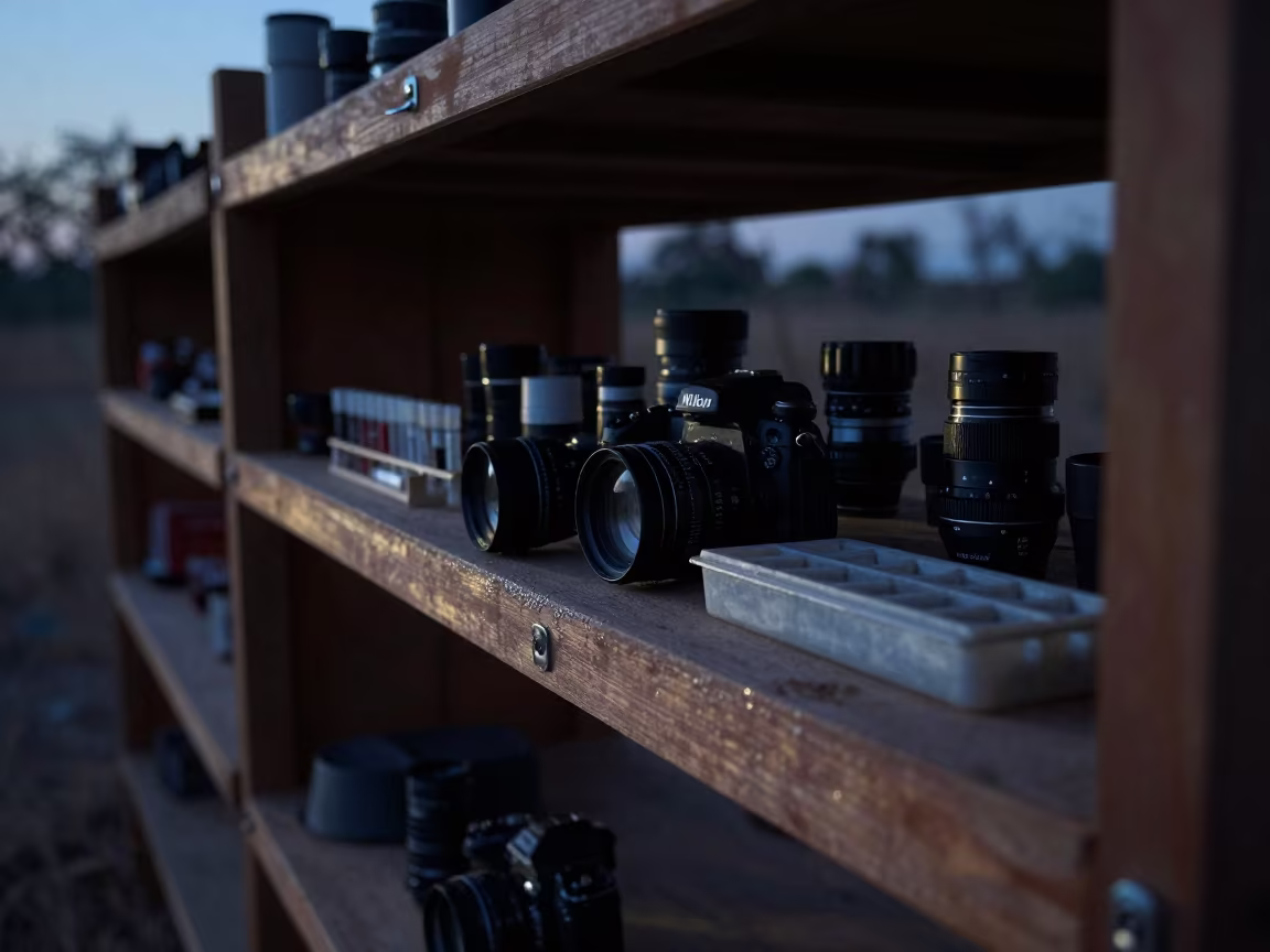 Predawn Science Shelf Hand Lenses Sample Tubes in at a remote field station near Lucknow