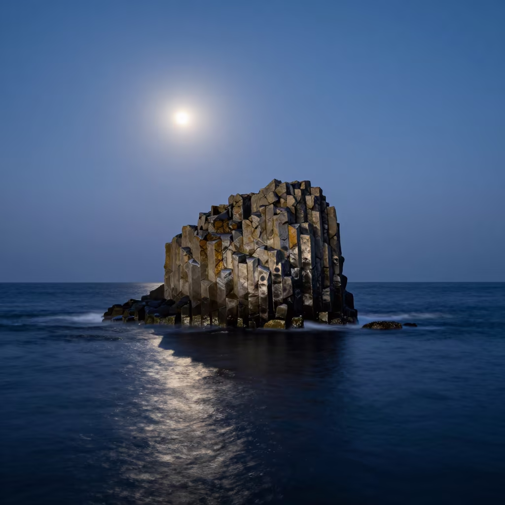 Predawn Sea Stack Osaka Moonlit Haze in near Osaka