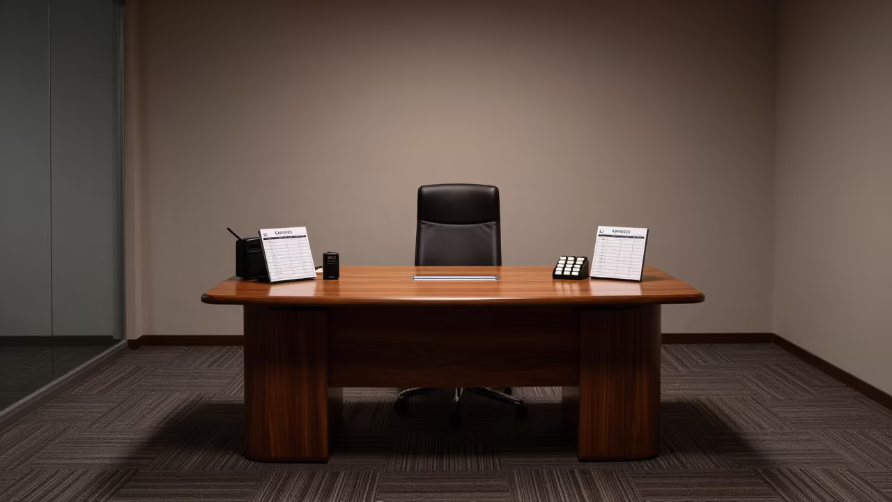 Predawn Security Desk Calm Duhok Boardroom in at a boardroom table before a meeting in Duhok