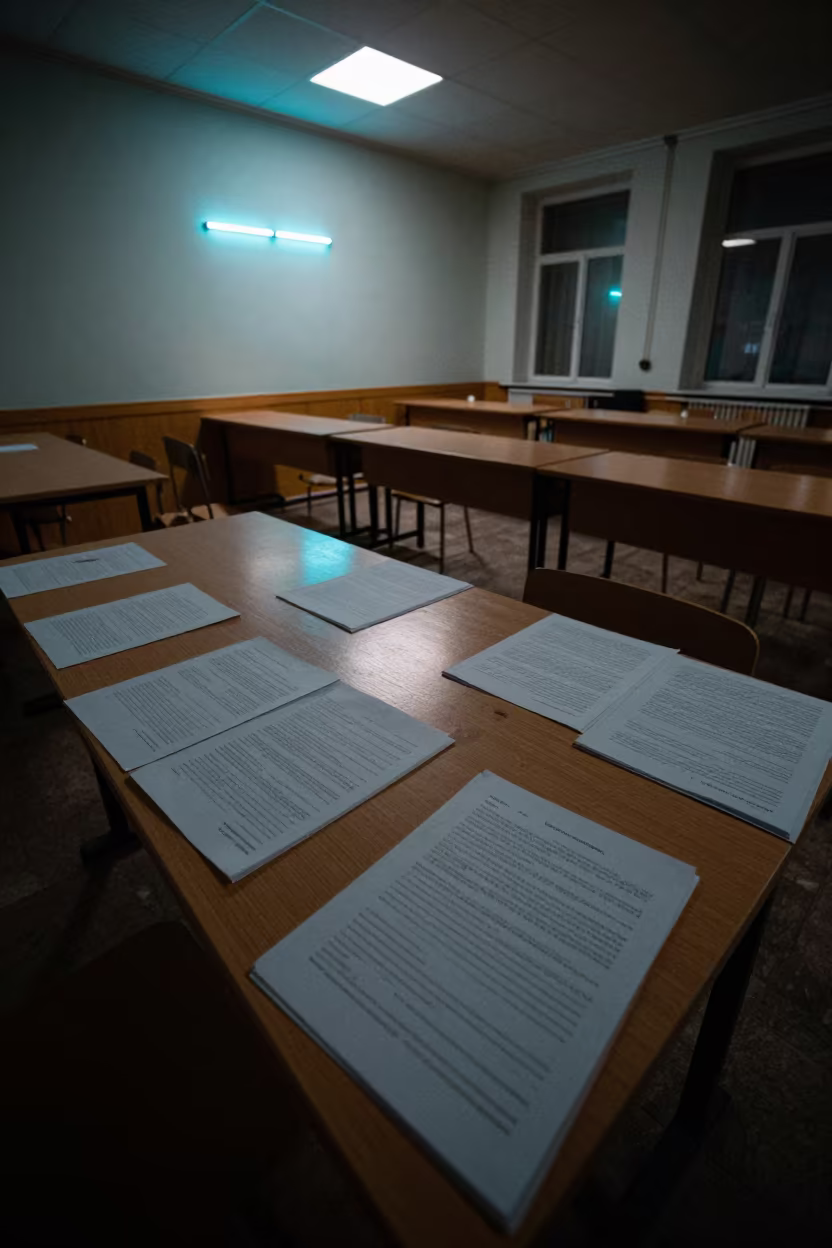 Predawn Seminar Table Moscow Notes in at a seminar table covered in notes in Zamoskvorechye, Moscow