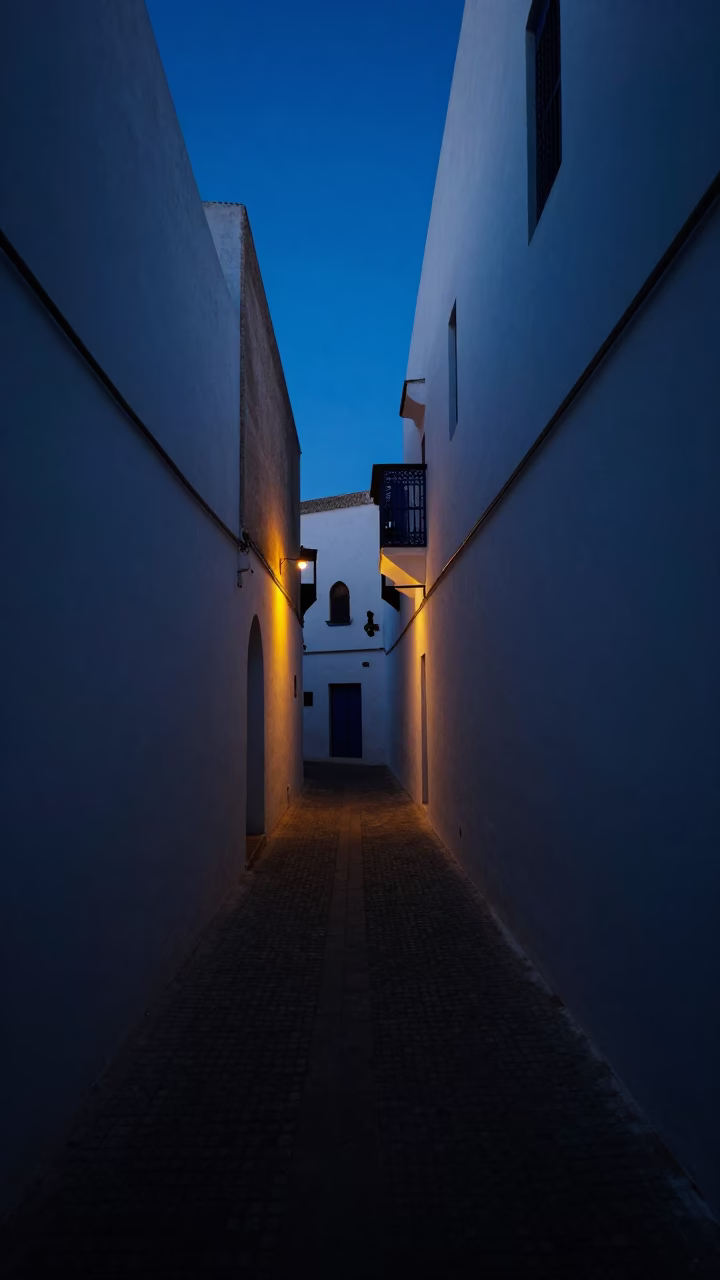 Predawn Shadows in Essaouira at The Predawn Darkness Light in in Essaouira, Morocco