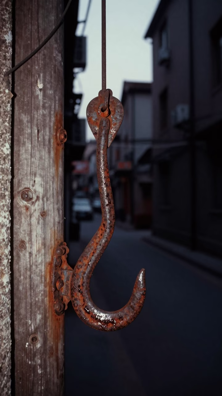 Predawn Shanghai Street Scene with Grease Sheen on Hook Plate and Urban Detail in in Shanghai, China