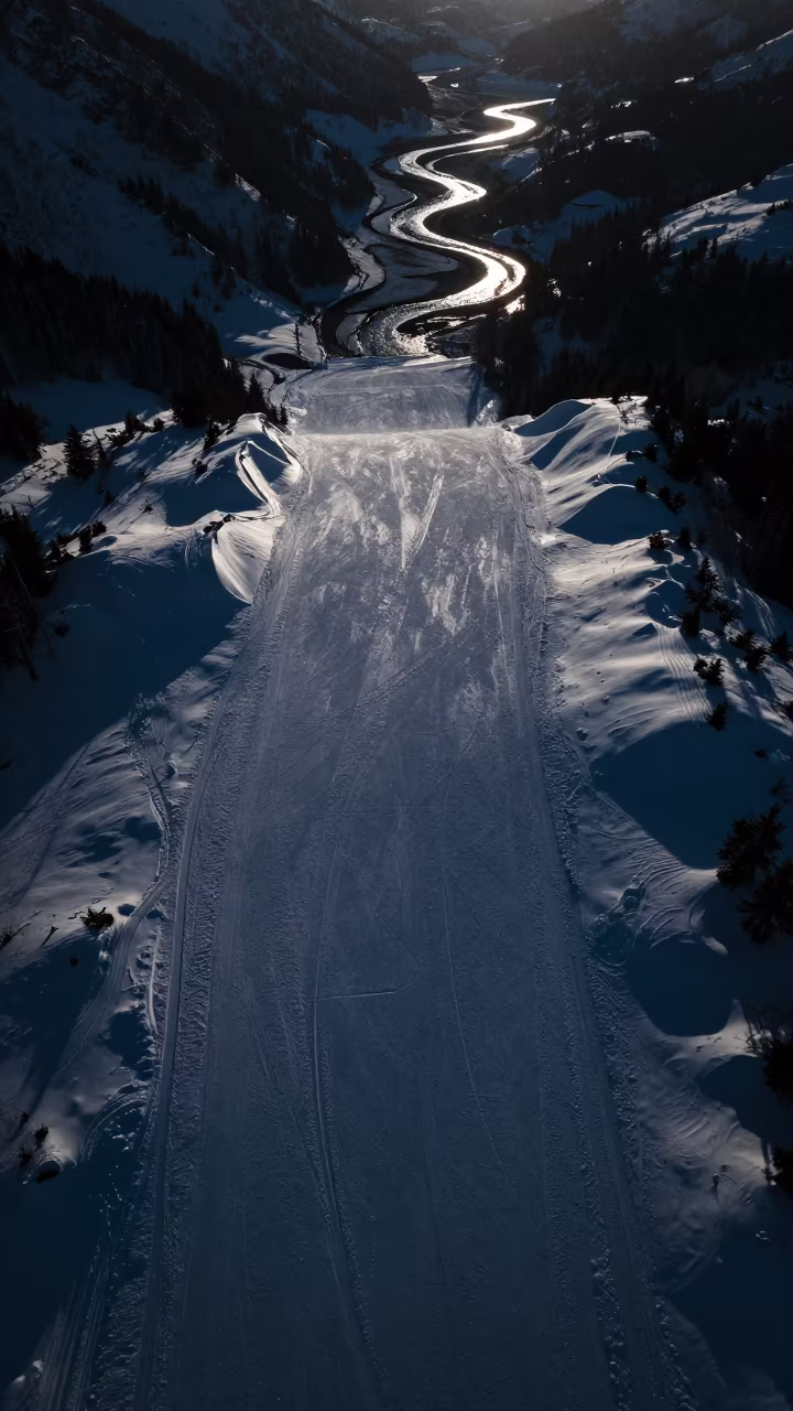 Predawn Ski Tracks Over Mbarara River Valleys in high above braided river channels near Mbarara