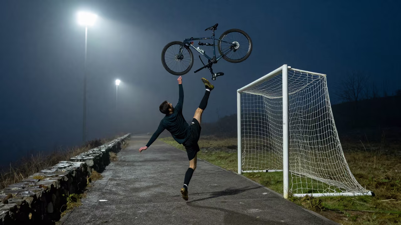 Predawn Soccer Volley on Mountain Path Chengdu in on a mountain path near Chengdu