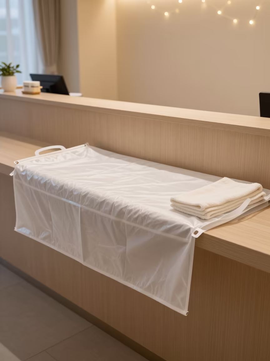 Predawn Spa Crib Sheet Seal in Fukuoka in inside a spa reception in Fukuoka