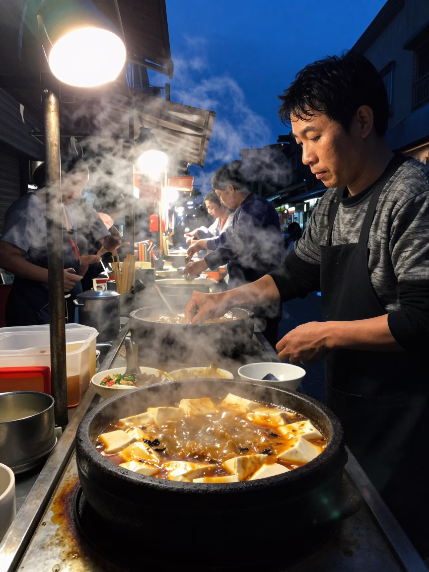 Predawn Street Food Stall in Tainan Taiwan with Steam and Condensation in in Tainan, Taiwan