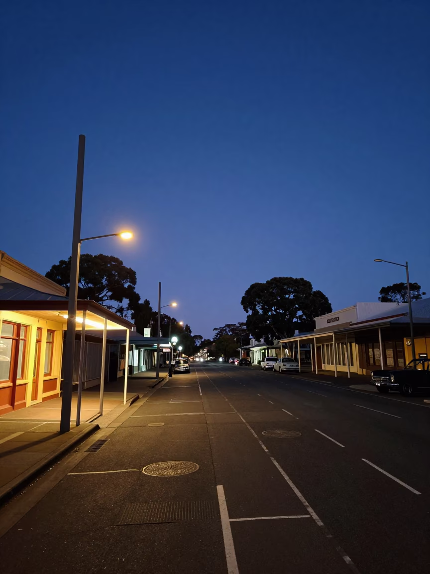 Predawn Street Scene in Adelaide South Australia with Vintage 1950s Atmosphere in in Adelaide, South Australia, Australia