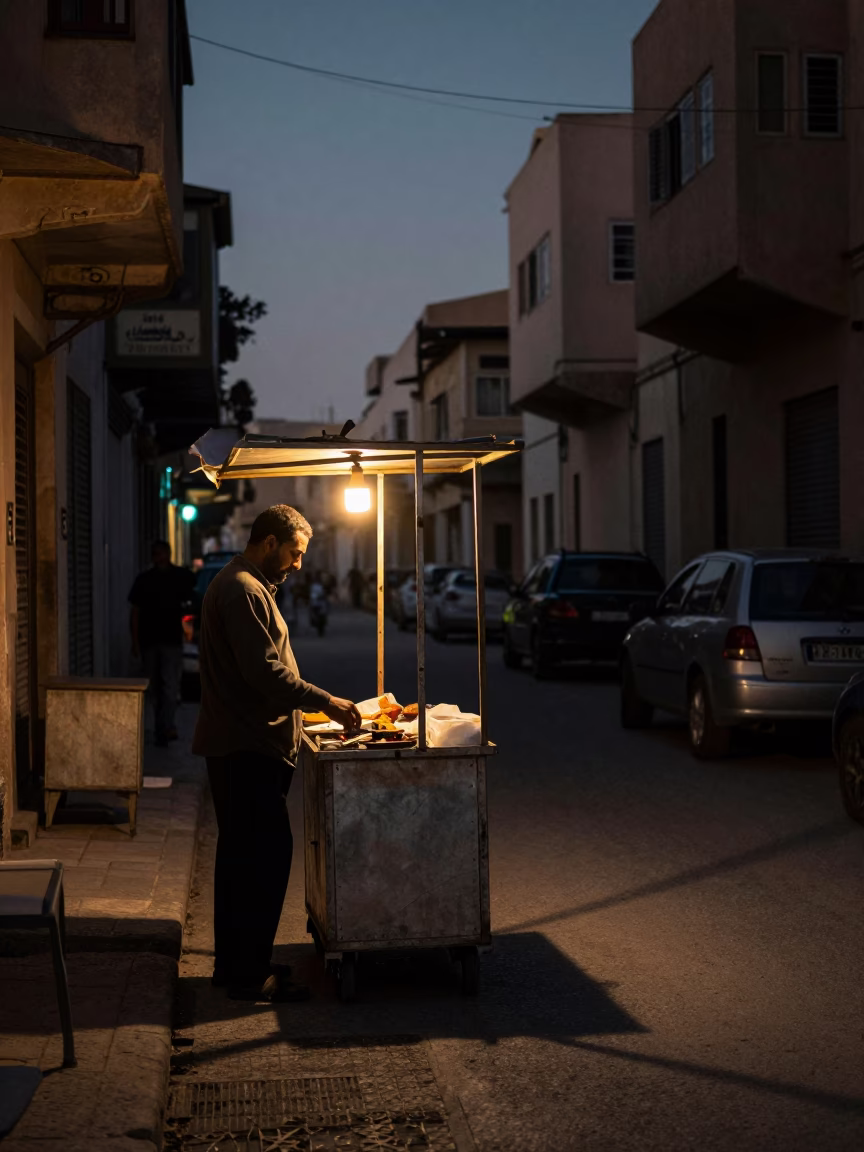 Predawn Street Scene in Alexandria Egypt with Measuring Tape and Local Commerce in in Alexandria, Egypt