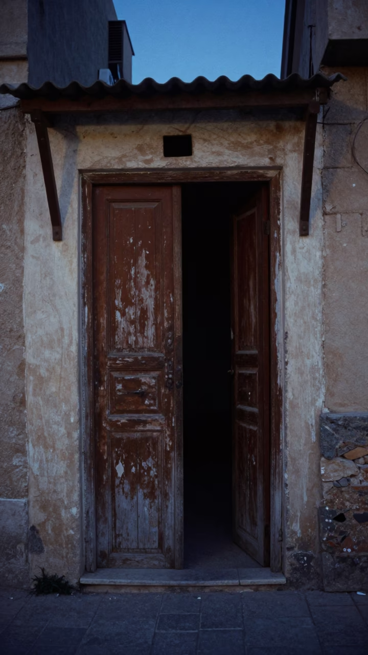 Predawn street scene in Alexandria Egypt with weathered door and local details in in Alexandria, Egypt