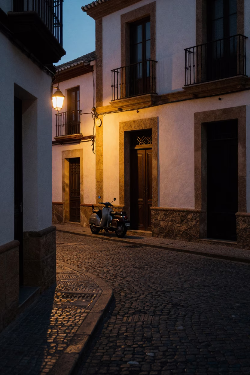 Predawn Street Scene in Granada Spain with Vintage 1960s Atmosphere in in Granada, Spain
