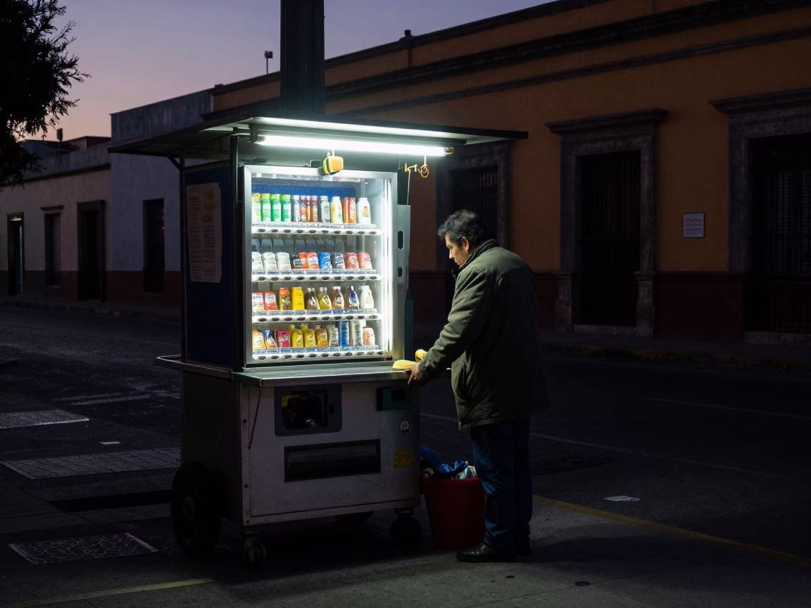 Predawn Street Scene in Guadalajara Mexico with Vending Cart and Early Morning Activity in in Guadalajara, Mexico