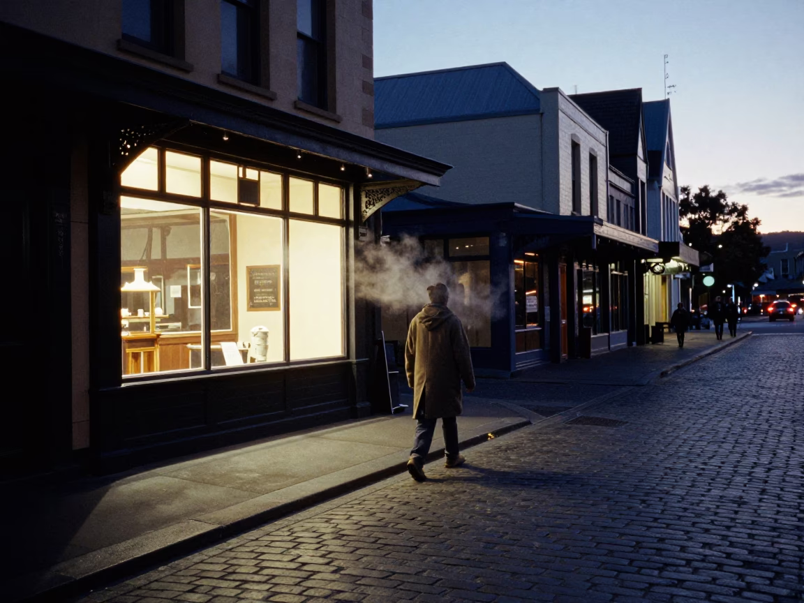 Predawn Street Scene in Hobart Tasmania Australia with Vintage Elements in in Hobart, Tasmania, Australia