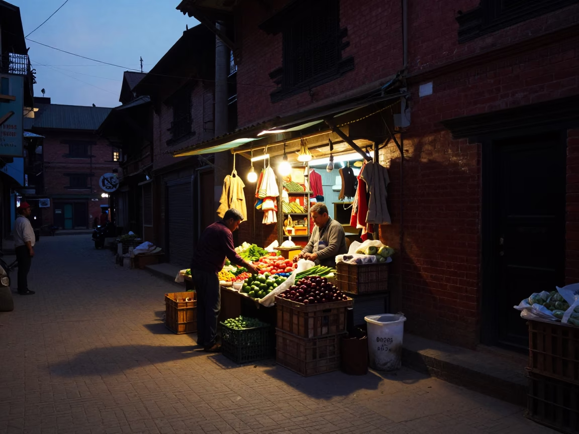 Predawn Street Scene in Kathmandu Nepal with Alarmed Wake Up and Local Daily Life in in Kathmandu, Nepal