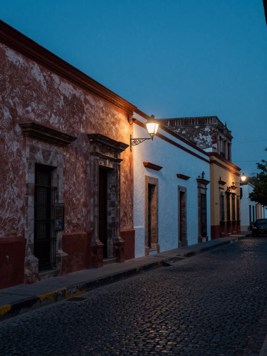 Predawn Street Scene in Merida Mexico with Vintage 1990s Aesthetic and Local Details in in Merida, Mexico