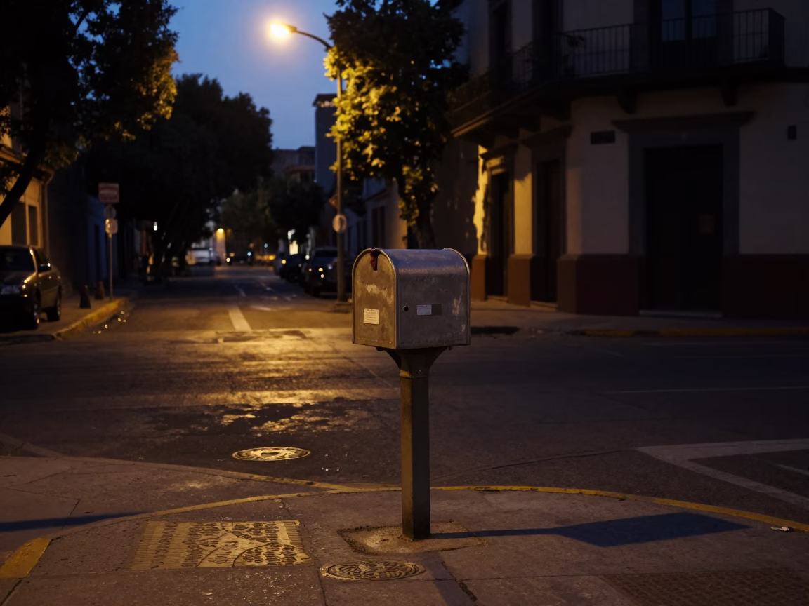 Predawn Street Scene in Mexico City with Mailbox and Early Morning Light in in Mexico City, Mexico