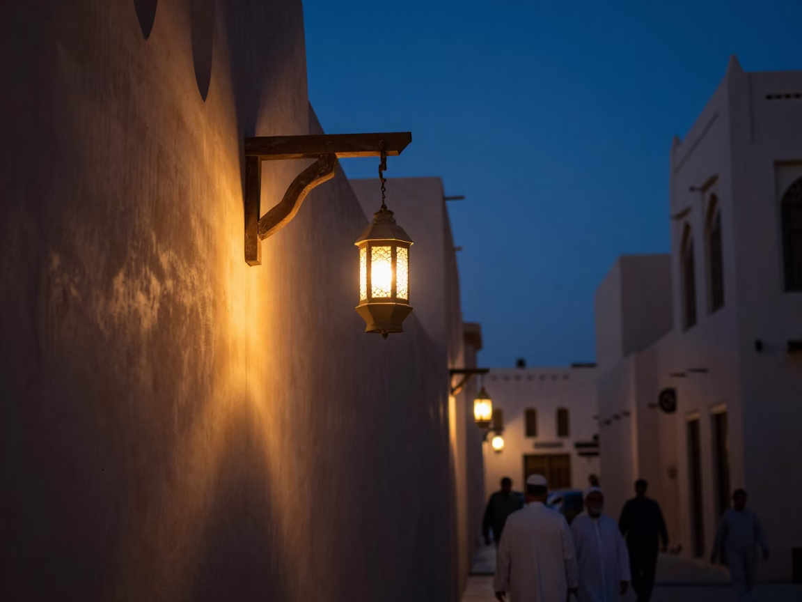 Predawn Street Scene in Muscat Oman with Lantern and Local Interaction in in Muscat, Oman