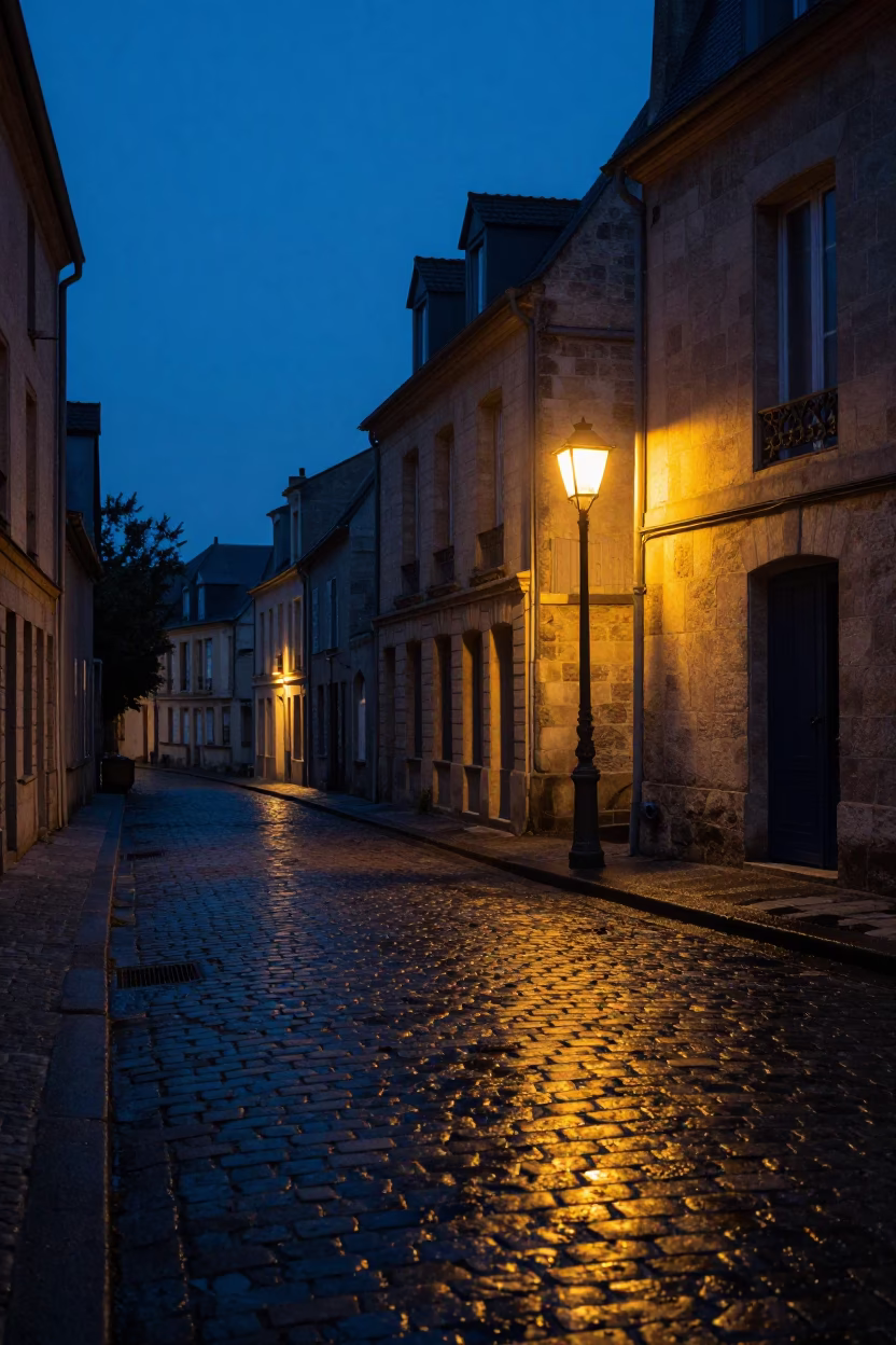 Predawn Street Scene in Nice France with Candle Holder and Pepper Mill in in Nice, France
