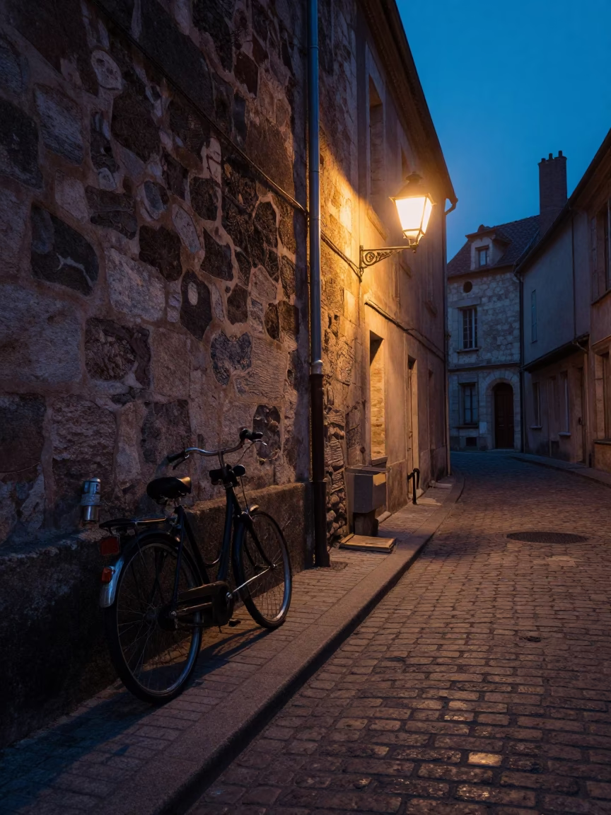 Predawn Street Scene in Nice France with Vintage 1970s Elements in in Nice, France