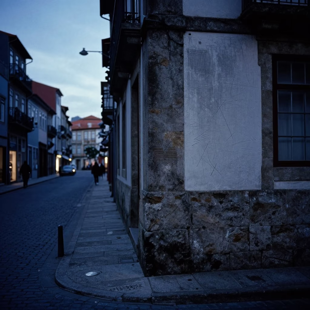 Predawn Street Scene in Porto Portugal with Vintage 1980s Ambiance and Urban Details in in Porto, Portugal
