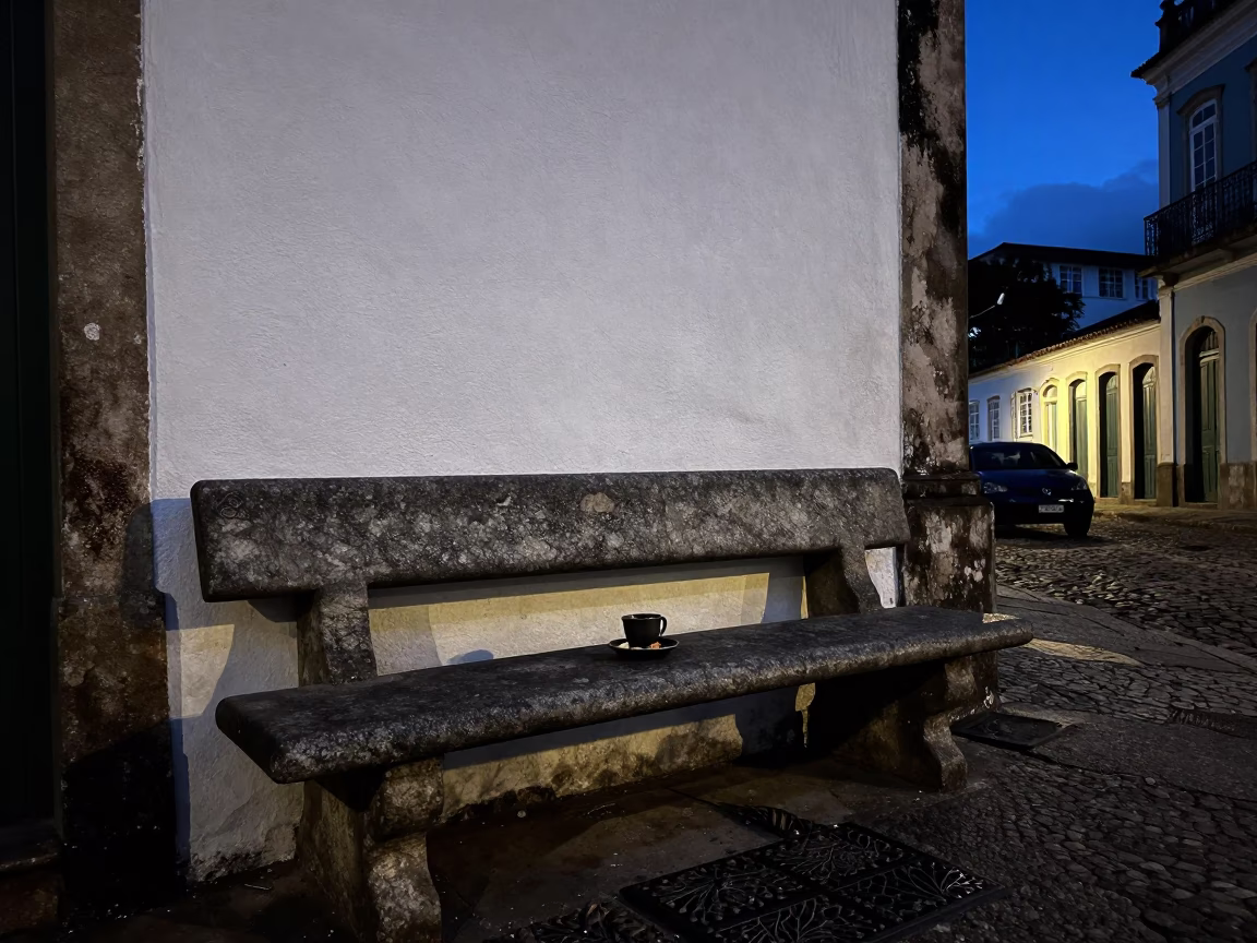 Predawn Street Scene in Salvador Brazil with Stone Bench and Tea Tin in in Salvador, Brazil