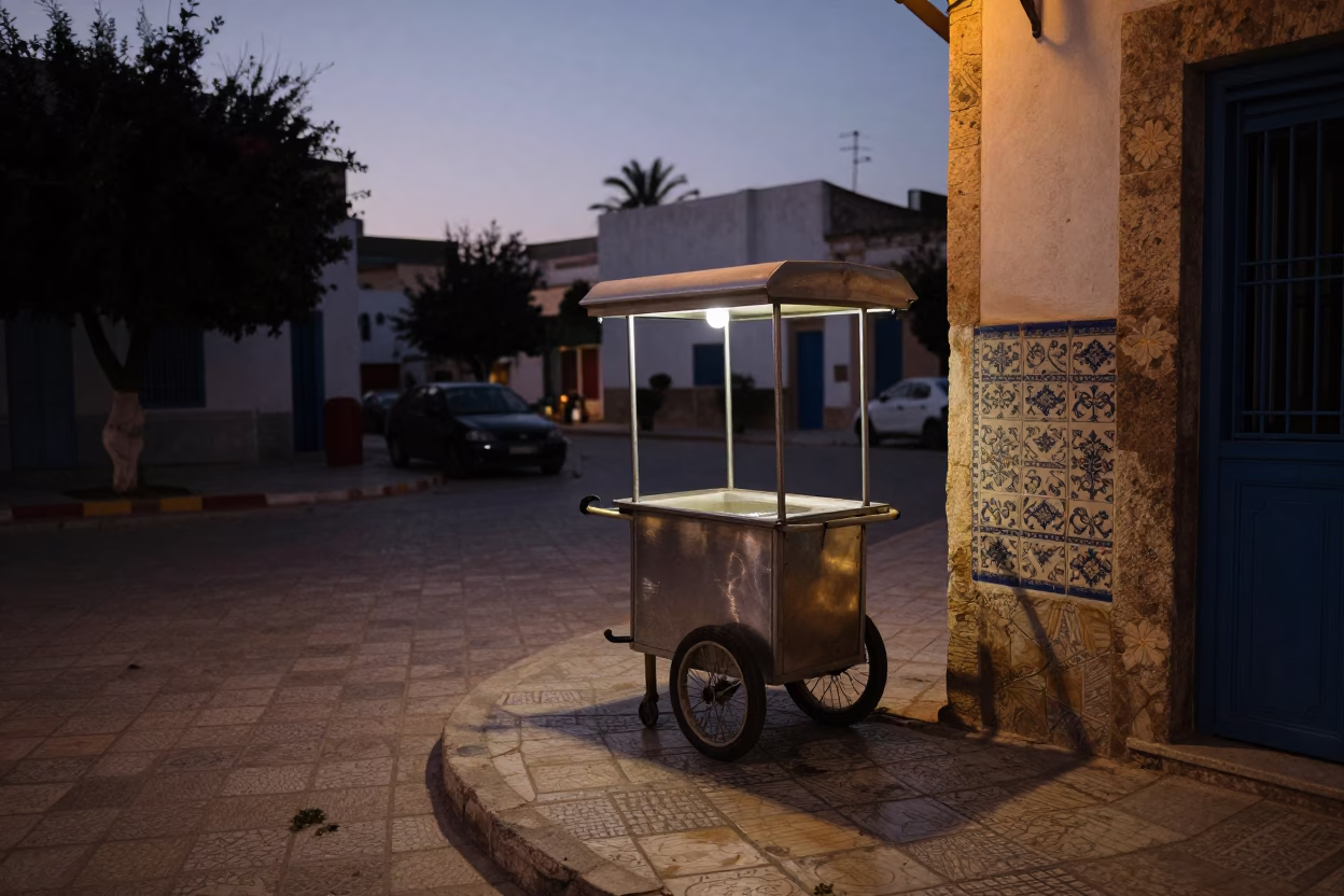 Predawn street scene in Tunis Tunisia with ceramic tiles and morning light in in Tunis, Tunisia