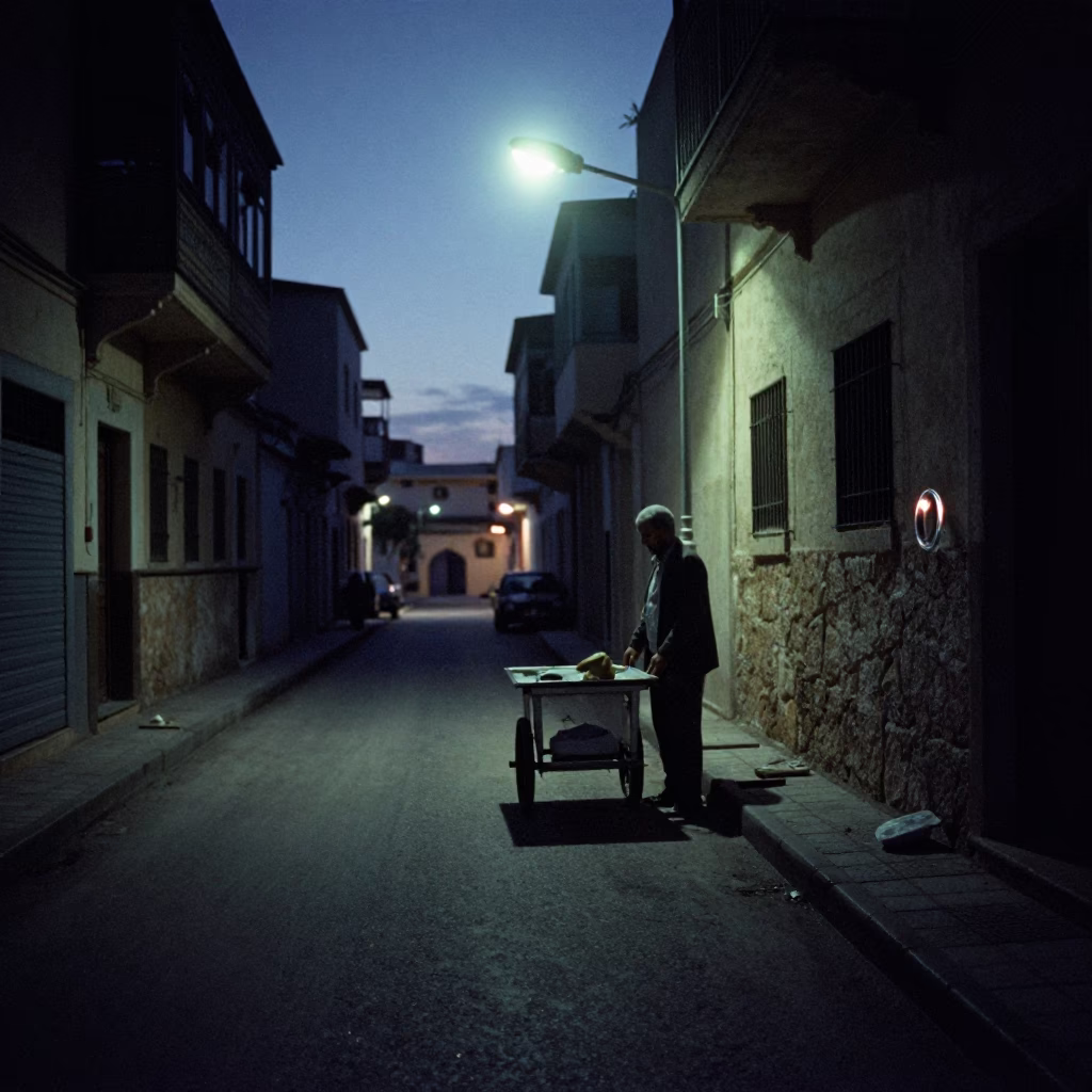 Predawn Street Scene in Tunis Tunisia with Clear Glass Handle and Bowl Interior in in Tunis, Tunisia
