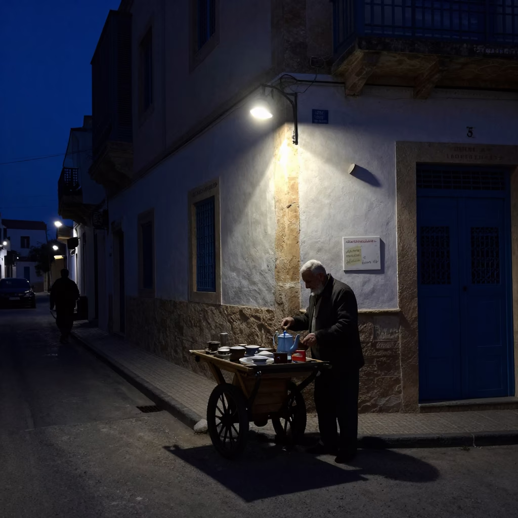 Predawn Street Scene in Tunis Tunisia with Coffee Tin and Watering Jug in in Tunis, Tunisia