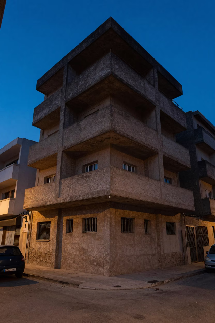 Predawn street scene in Tunis Tunisia with concrete brutalist architecture and quiet urban stillness in in Tunis, Tunisia