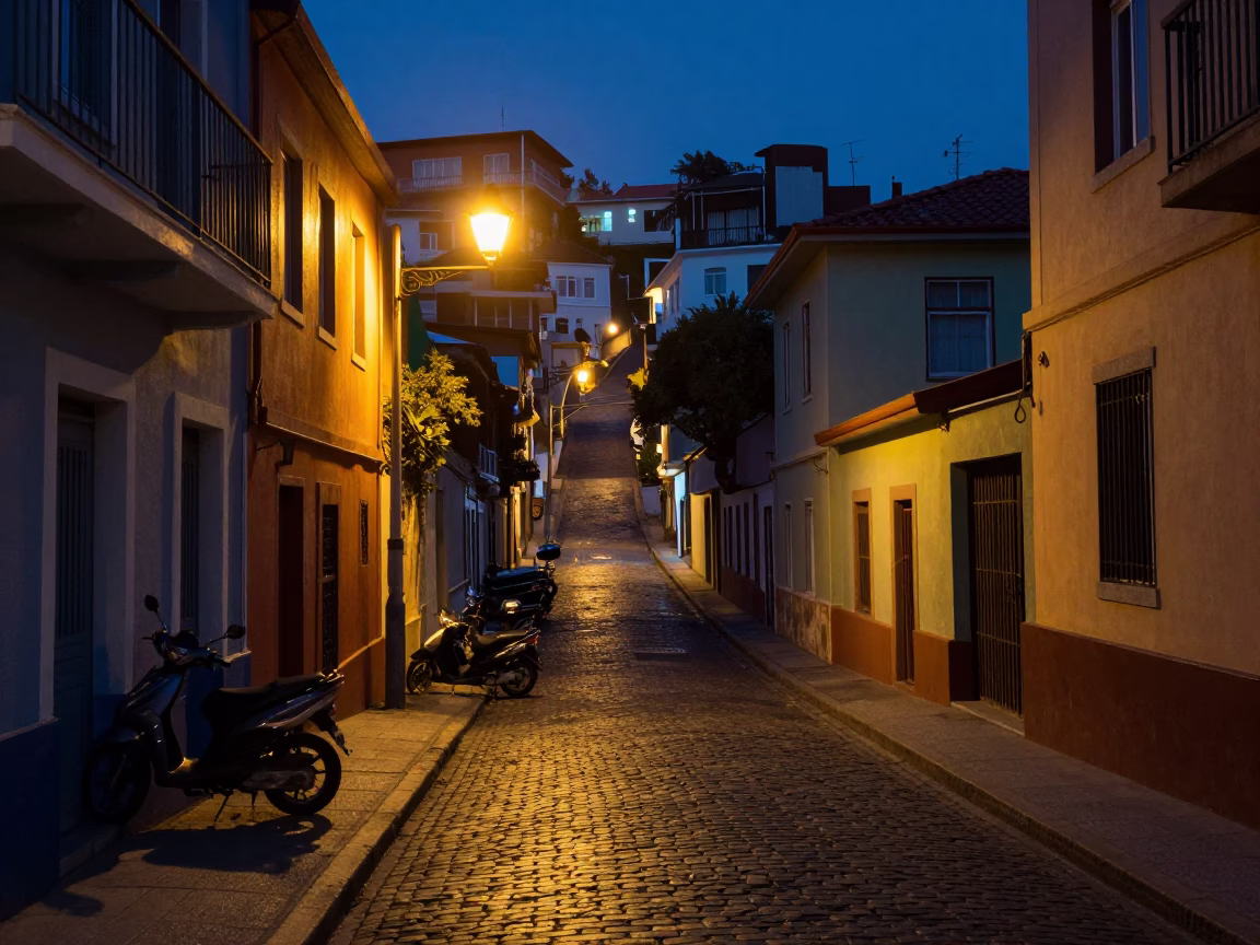 Predawn Street Scene in Valparaiso Chile with Hinge Details and Urban Life in in Valparaiso, Chile
