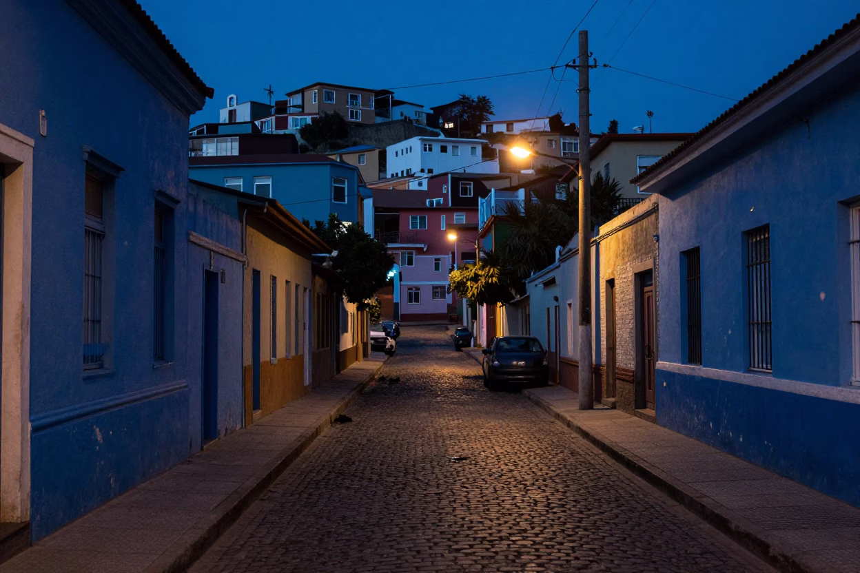 Predawn Street Scene in Valparaiso Chile With Paint Flecks and Urban Decay in in Valparaiso, Chile