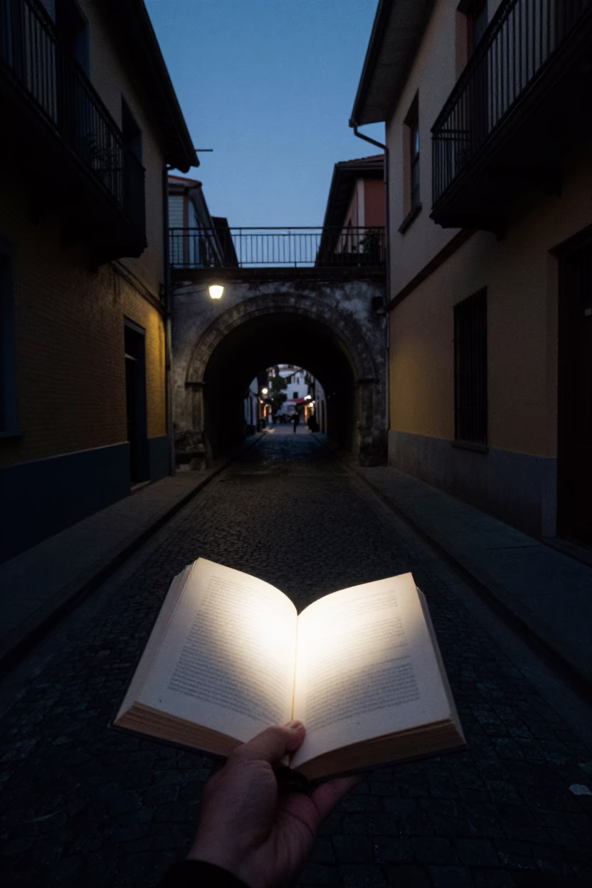 Predawn Street Scene in Valparaiso Chile with Tunnel Portal and Book Light in in Valparaiso, Chile