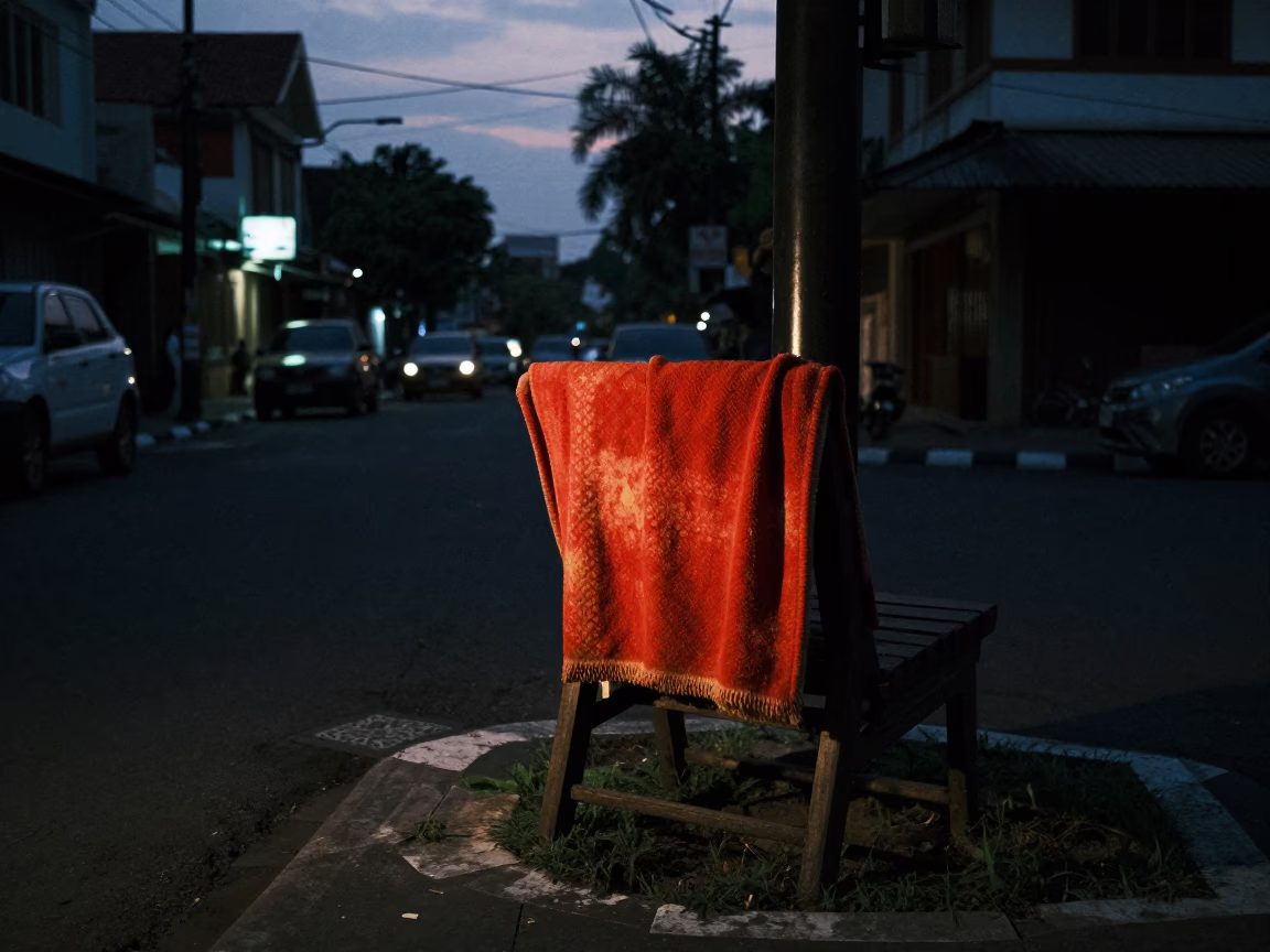 Predawn Street Scene in Yogyakarta Indonesia with Vintage 1980s Aesthetic and Local Details in in Yogyakarta, Indonesia