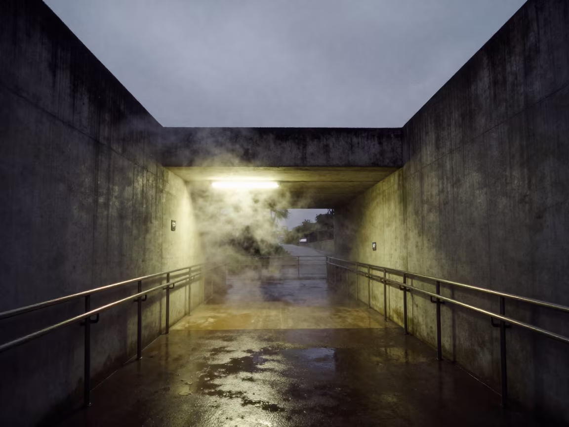 Predawn Subway Entrance Steam Cabimas Skylit Passageway in inside a skylit passageway in Cabimas